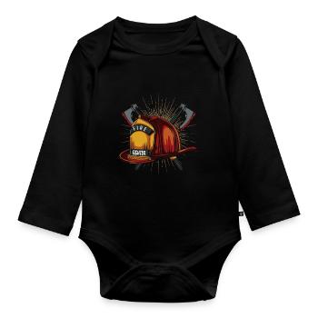 fire Department - Organic Longsleeve Baby Bodysuit - black - Front