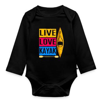 Canoe canoeing kayak kayaker white water rudder - Organic Longsleeve Baby Bodysuit - black - Front