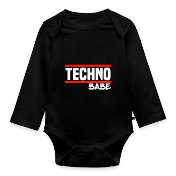 Techno Techno Babe Rave Raver Techno Festival - Baby Bio-Langarm-Body - Schwarz - Vorne