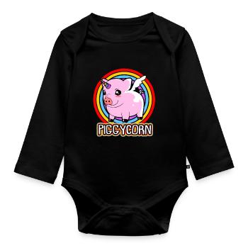 Schwein Sau Schweinchen Minischwein Ferkel Eber - Baby Bio-Langarm-Body - Schwarz - Vorne