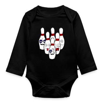 Destroyed bowling bowling ball cones skittles - Organic Longsleeve Baby Bodysuit - black - Front