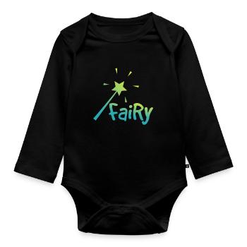 Fairy with a wand - fairies with a magic wand - Organic Longsleeve Baby Bodysuit - black - Front