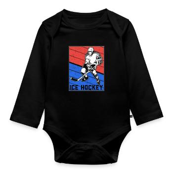 Eishockey Ice Hockey Puck - Baby Bio-Langarm-Body - Schwarz - Vorne