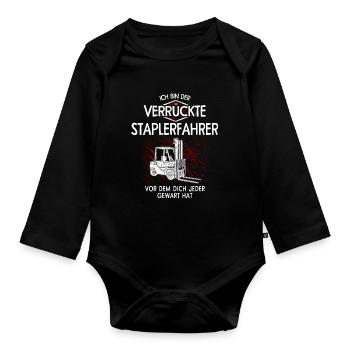 Ich bin der verrückte Staplerfahrer - Baby Bio-Langarm-Body - Schwarz - Vorne