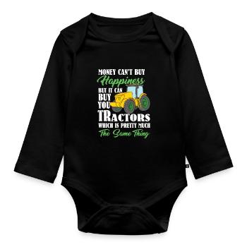 Heureux fermier présente tracteur tracteur - Body Bébé bio manches longues - noir - Devant