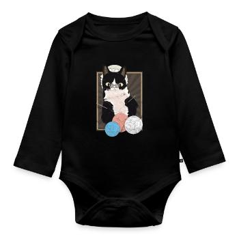 Pension cat knitting gift shirt - Organic Longsleeve Baby Bodysuit - black - Front