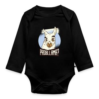 Lama Problem Lustig No Probllama Geschenk Geek Süß - Baby Bio-Langarm-Body - Schwarz - Vorne
