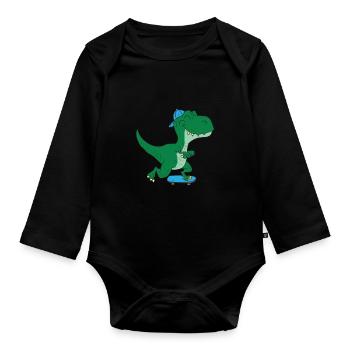 Planche à roulettes dinosaure t-rex - Body Bébé bio manches longues - noir - Devant
