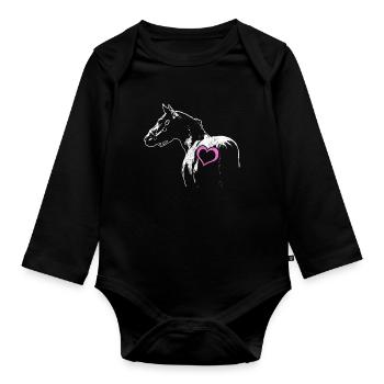 cheval amour de cheval amour rose coeur cadeau - Body Bébé bio manches longues - noir - Devant