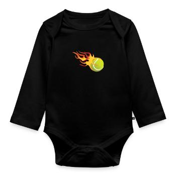 Fireball as tennis ball, tennis - Organic Longsleeve Baby Bodysuit - black - Front