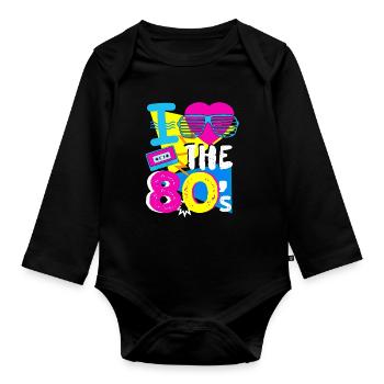 Ich liebe die 80er - 80s Retro Musik Geschenk - Baby Bio-Langarm-Body - Schwarz - Vorne