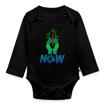 Climate protection save the trees now - Organic Longsleeve Baby Bodysuit - black - Front