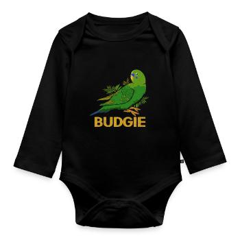 Budgie - Organic Longsleeve Baby Bodysuit - black - Front
