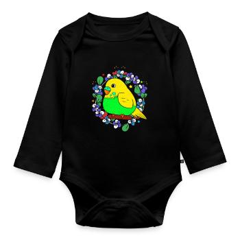 Budgie - Organic Longsleeve Baby Bodysuit - black - Front
