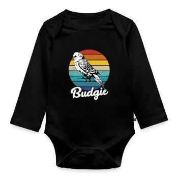 Budgie - Organic Longsleeve Baby Bodysuit - black - Front