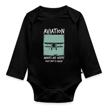 Flugzeug - Baby Bio-Langarm-Body - Schwarz - Vorne