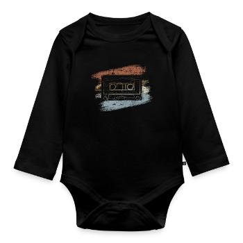 Kassette Vinyl - Baby Bio-Langarm-Body - Schwarz - Vorne