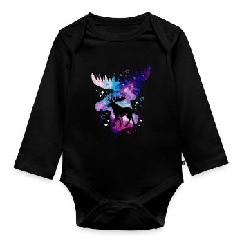 Elk Moose Deer Antler Reindeer Deer Gift - Organic Longsleeve Baby Bodysuit - black - Front