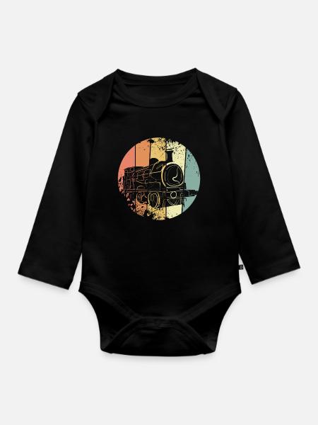 Lokomotive retro - Baby Bio-Langarm-Body - Schwarz