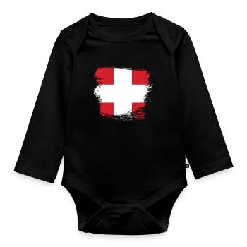 Schweizer Flagge Schweiz - Baby Bio-Langarm-Body - Schwarz - Vorne