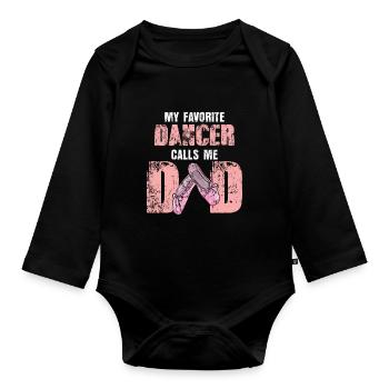 Ballet papa fête fête des pères fils fille famille danser - Body Bébé bio manches longues - noir - Devant