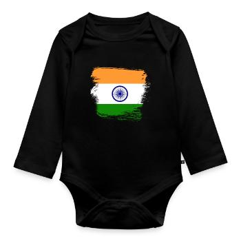 Indische Flagge Indien - Baby Bio-Langarm-Body - Schwarz - Vorne