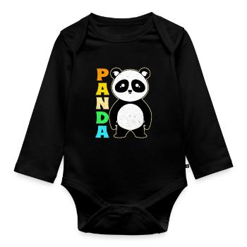 Panda - Baby Bio-Langarm-Body - Schwarz - Vorne