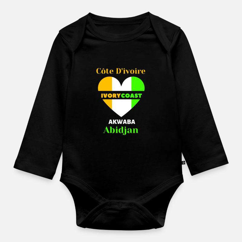 Côte D'ivoire Ivory Coast Akwaba Abidjan Tshirt - Body Bébé bio manches longues - noir
