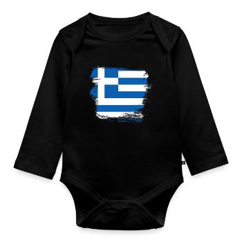 Greece Flag - Organic Longsleeve Baby Bodysuit - black - Front