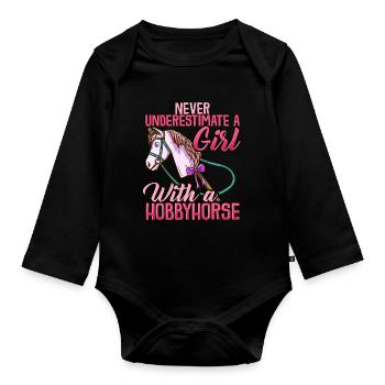 Hobbyhorse fille t-shirt équitation drôle - Body Bébé bio manches longues - noir - Devant