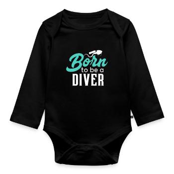 Born to be a diver - Diving fish snorkeling - Organic Longsleeve Baby Bodysuit - black - Front
