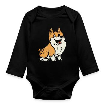 Chien corgi - Body Bébé bio manches longues - noir - Devant