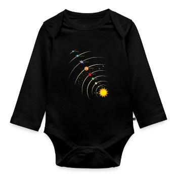 Planets in our solar system. Earth, sun, Mars - Organic Longsleeve Baby Bodysuit - black - Front