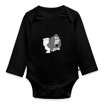 Gorilla auf Toilette - Baby Bio-Langarm-Body - Schwarz - Vorne