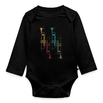 Trompete Retro Geschenk - Baby Bio-Langarm-Body - Schwarz - Vorne