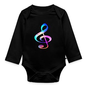 Notenschluessel Musik Noten Musiker Instrument - Baby Bio-Langarm-Body - Schwarz - Vorne