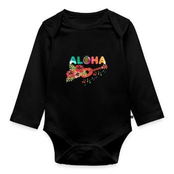 Ukulele Aloha guitar Hawaii flowers gift - Organic Longsleeve Baby Bodysuit - black - Front