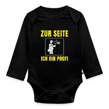 Zur Seite ich bin Profi Elektriker - Baby Bio-Langarm-Body - Schwarz - Vorne
