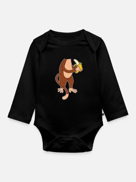 Affe - Baby Bio-Langarm-Body - Schwarz