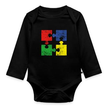 Puzzle - Organic Longsleeve Baby Bodysuit - black - Front