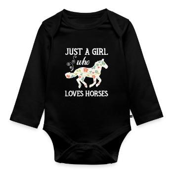 Horse awards stable idée cadeau cadeau poney cheval - Body Bébé bio manches longues - noir - Devant