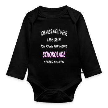 Schokolade cooler Spruch Geschenk Idee - Baby Bio-Langarm-Body - Schwarz - Vorne