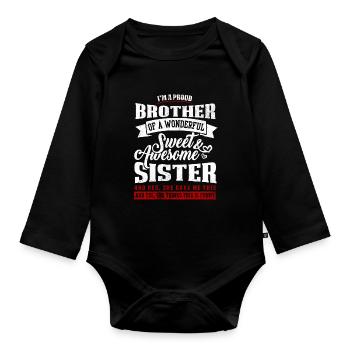 Soeur Funny Sayings Fier Frère Cadeau - Body Bébé bio manches longues - noir - Devant