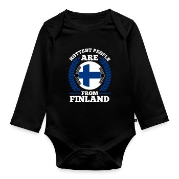 Finland Funny saying - Organic Longsleeve Baby Bodysuit - black - Front