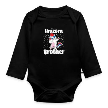 Bro Einhorn, das Bruder-Geschenk abtupft - Baby Bio-Langarm-Body - Schwarz - Vorne