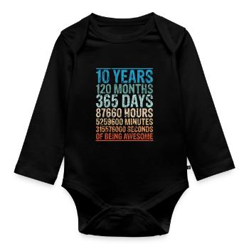 10 years old 10th birthday 120 months - Organic Longsleeve Baby Bodysuit - black - Front