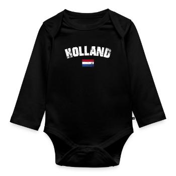 Holland Distressed Typography - Organic Longsleeve Baby Bodysuit - black - Front