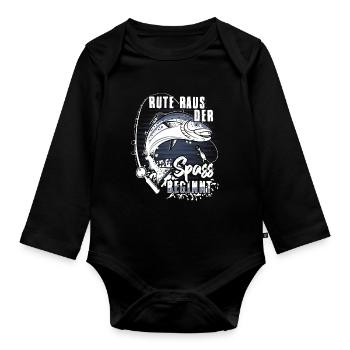 Rute Raus Der Spass Beginnt Angler Fische Geschenk - Baby Bio-Langarm-Body - Schwarz - Vorne