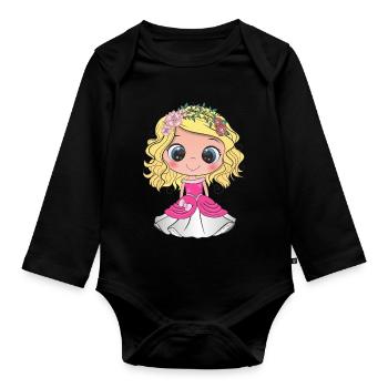Princesse blonde aux yeux bleus et une robe rose - Body Bébé bio manches longues - noir - Devant