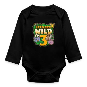I'm 3 Dinosaur Safari Birthday T-Shirt - Organic Longsleeve Baby Bodysuit - black - Front